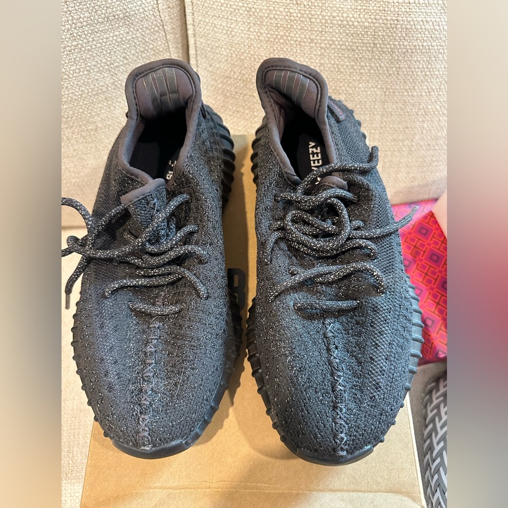 Black reflective Yeezys